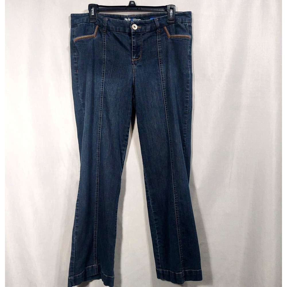 Style & Co Womens 12 Petite Wide Leg Trouser Jeans Mid Rise Embroidery Pockets